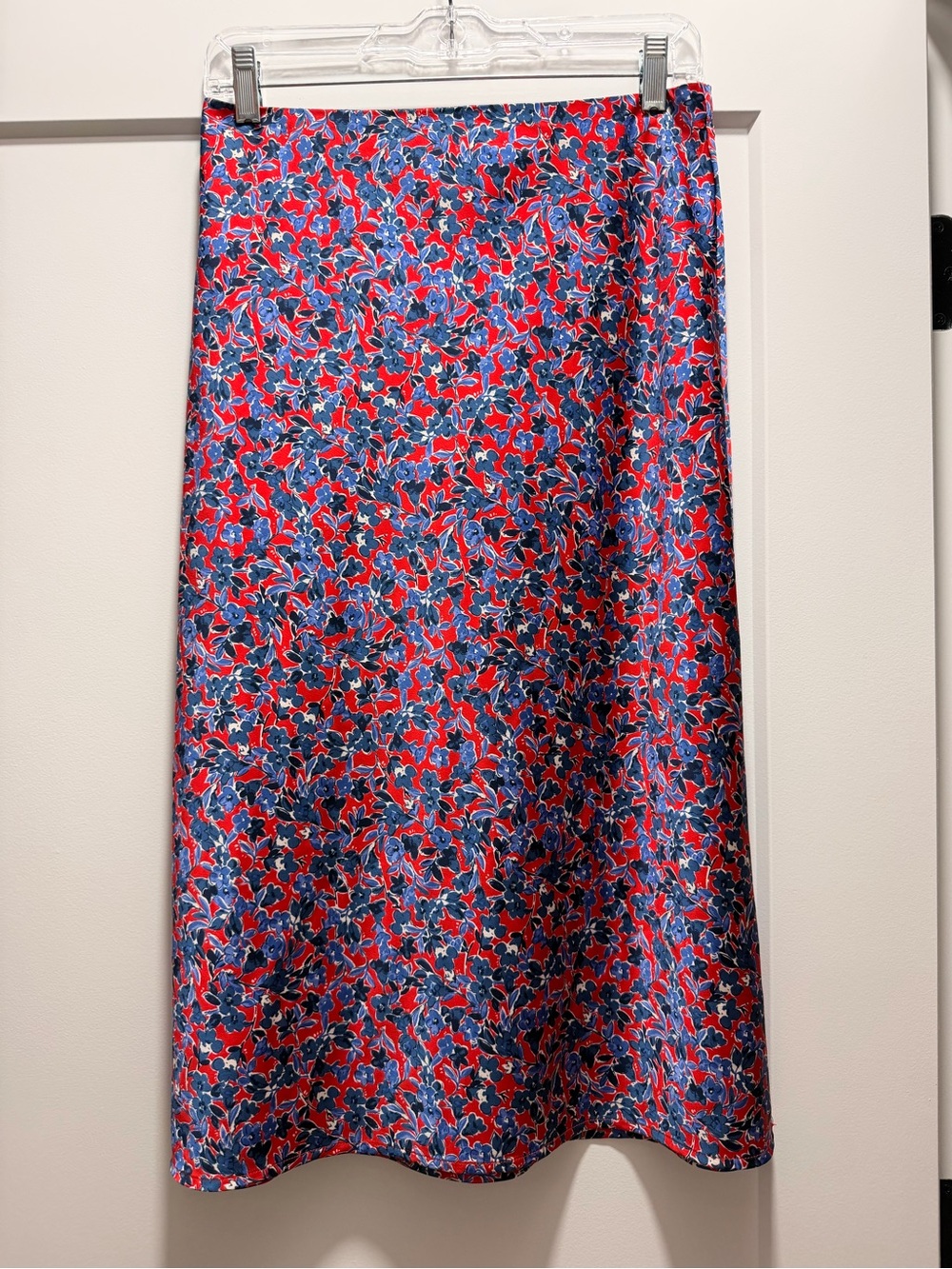 J. Crew Red and Blue Floral Midi Skirt